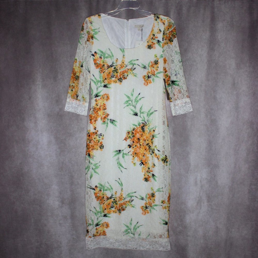 *SOLD* NWT Eva Mendez for NY & Co White Floral Print Lace Trim Dress Size Medium - Picture 2 of 12
